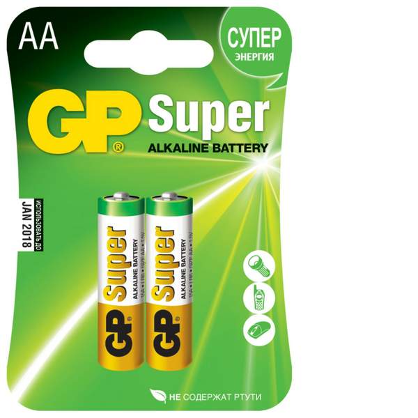 Батарейка АА SUPER ALKALINE 15A-2CR2 LR06 GP 2 шт Батарейка АА SUPER ALKALINE 15A-2CR2 LR06 GP 2 шт